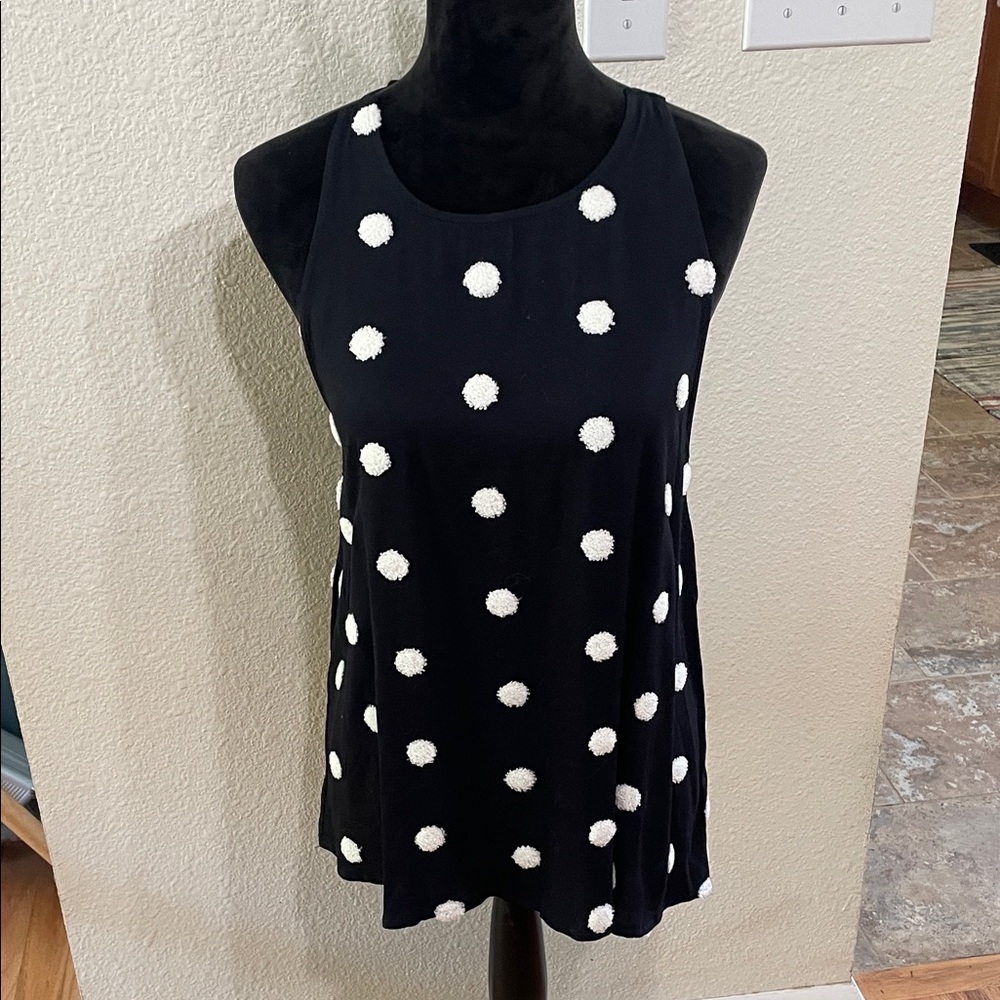 E & M Elegant Black and White Polka Dot Tank Top, sz M
